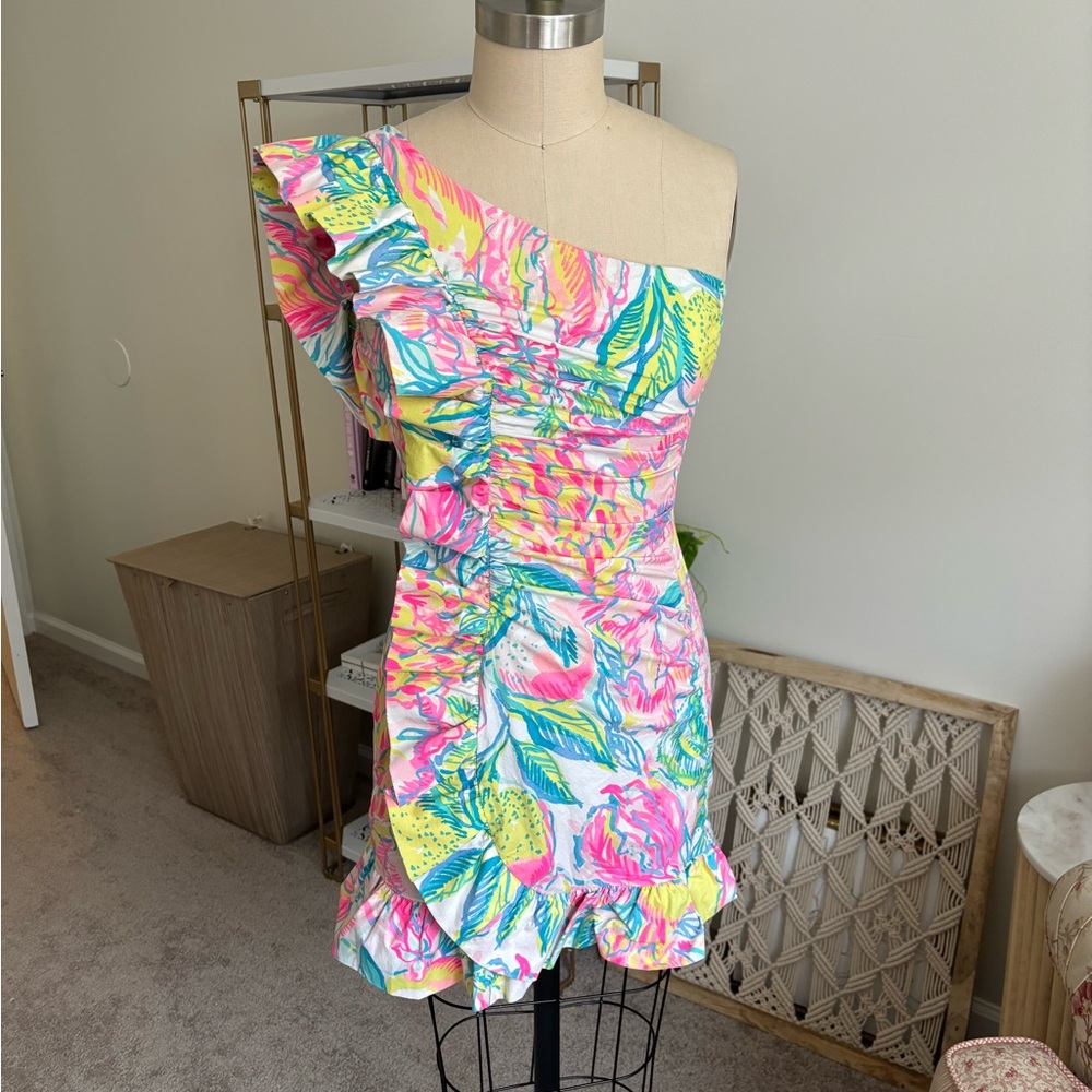 LILY PULITZER ONE SHOULDER RUFFLE DRESS